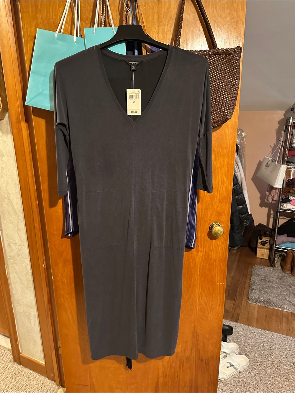 Lucky Brand Charcoal V-Neck Midi Dress